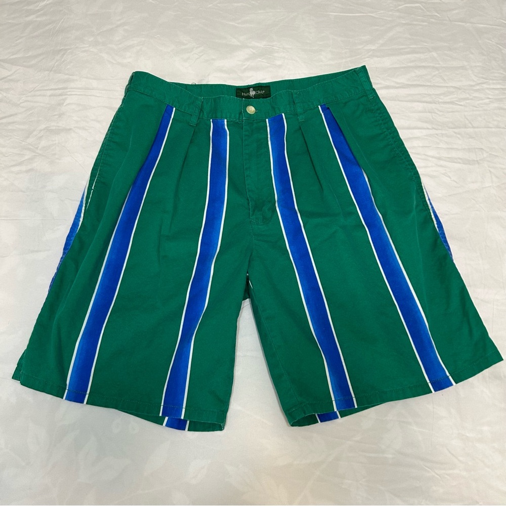 Rare Vintage Hunt Club Shorts Men's 34 Blue Green Striped Shorts 90s Baggy